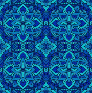Seamless pattern mandala. Boho indian seamless texture. Vector batil blue design 스톡 일러스트