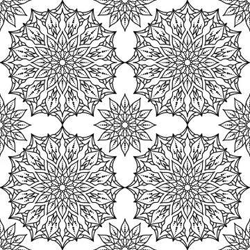 Seamless pattern with mandala design with intricate floral and geometric de.. Stock Illustration