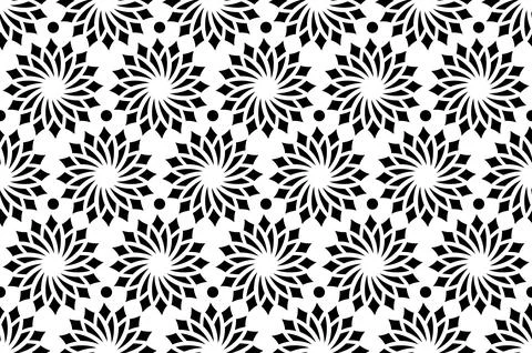Seamless pattern mandala flowers on a white background. Monochrome design Stock Illustration