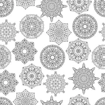 Seamless pattern with mandala monochrom Illustrazione stock