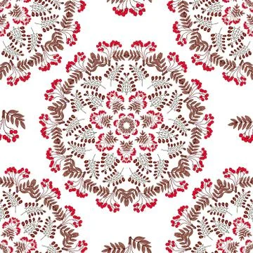 Seamless Pattern Mandala Red Berries Stock Illustration