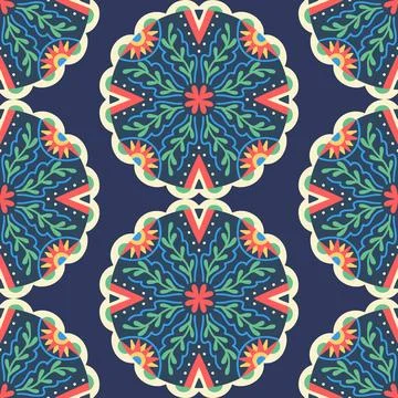 Seamless pattern with Mandala. Round symmetrical decorative ornament of abstr Stock Illustration