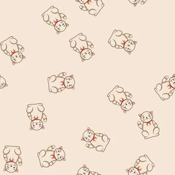 Seamless pattern Maneki cat bringing good luck and fortune Stock Illustration