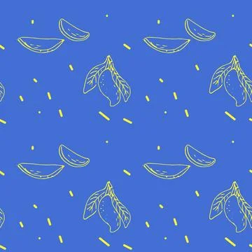 Seamless pattern with mango on blue background Stock Illustration