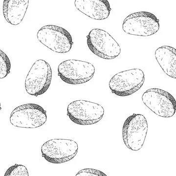 Seamless pattern mango fruit cut sketch hand drawn Stock Illustration