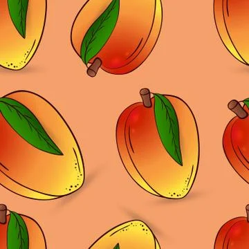 Seamless pattern of mango with leaves Stock Illustration