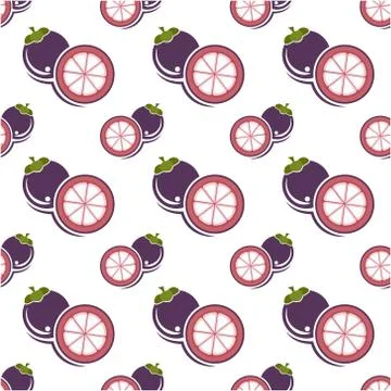 Seamless pattern mangosteen fruit, vector illustration. Stock Illustration