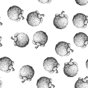 Seamless pattern mangosteen purple fruit sketch hand drawn Stock Illustration