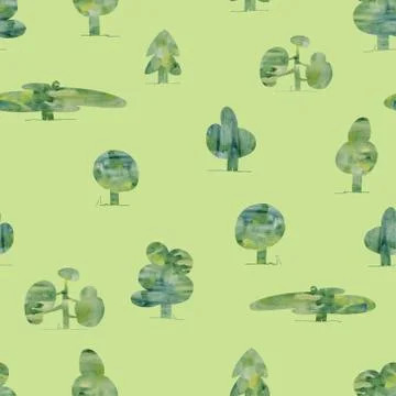 Seamless pattern, many different trees on display. Stock Illustration