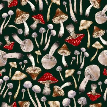 Seamless pattern with many mushrooms Stock Illustration