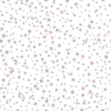Seamless pattern of many purple and grey snowflakes on white background. Chri Stock-Illustration