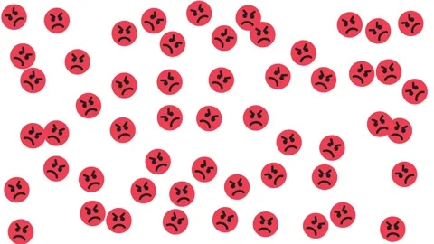 Seamless Pattern of Many Red Angry Face Icons on White Background Stock Footage 344875290