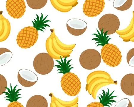 Seamless pattern of many tropical fruit background Stock Illustration