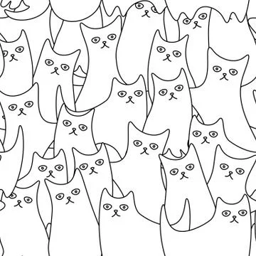 Seamless pattern with many weird contour cats Stock Illustration