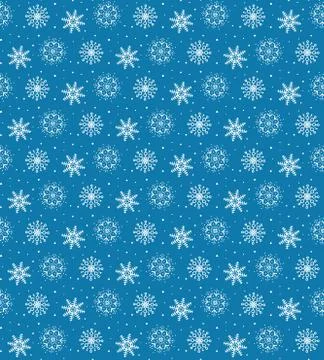 Seamless pattern of many white snowflakes on blue background. Christmas winte Stock-Illustration