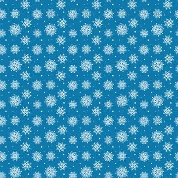 Seamless pattern of many white snowflakes on blue background. Christmas winte Stock-Illustration