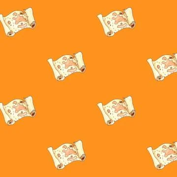 Seamless pattern. Map of treasure island. Watercolor illustration Stock Illustration