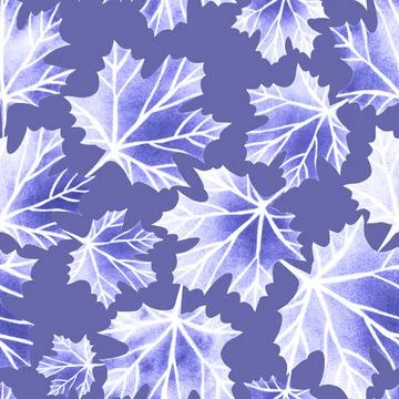 Seamless pattern of maple leaves grainy texture, gradient, lilac background Stockillustratie