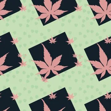Seamless pattern with maple leaves on a green background Stock Illustration