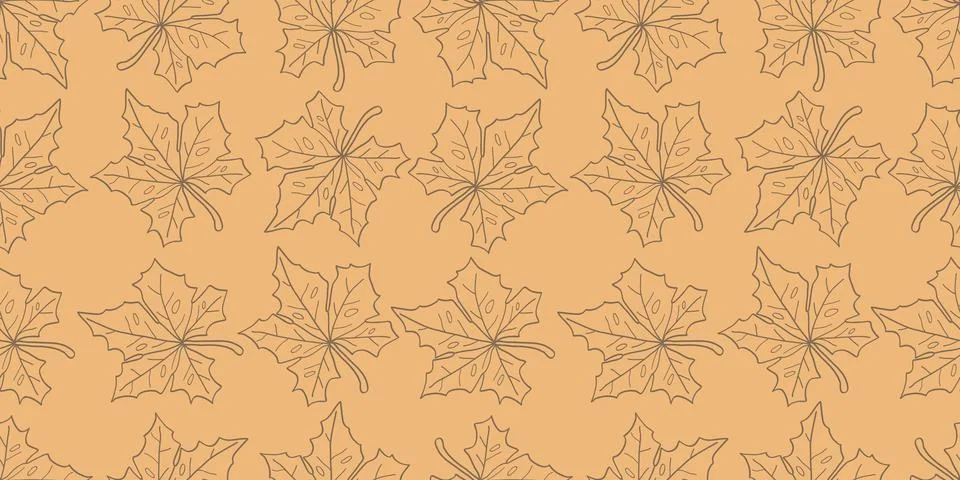 Seamless Pattern Maple Leaves Hand Drawn Isolated on Brown Background Autum.. Stock Illustration