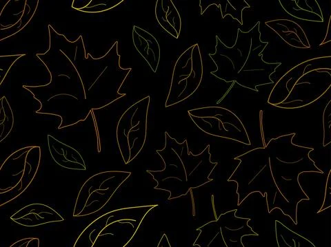 Seamless pattern with maple leaves in line art style. Contours of autumn leav イラスト素材