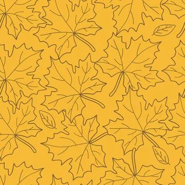 Seamless pattern maple leaves line art vector illustration イラスト素材