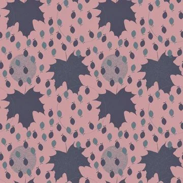 Seamless pattern with maple leaves on a pink background Illustrazione stock