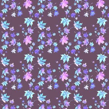 Seamless Pattern with Maple Leaves in purple and blue 스톡 일러스트