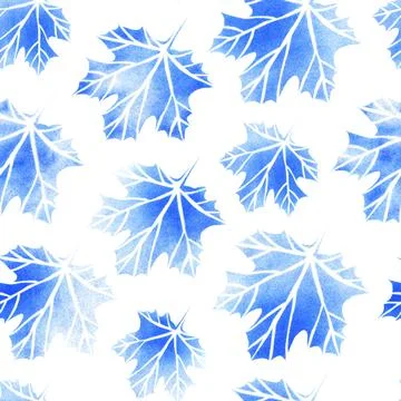 Seamless pattern maple leaves stamp blue Illustrazione stock