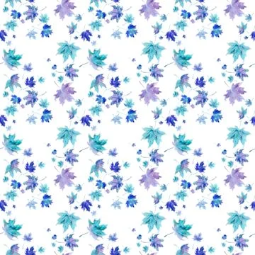 Seamless Pattern with Maple Leaves in white and blue Illustrazione stock