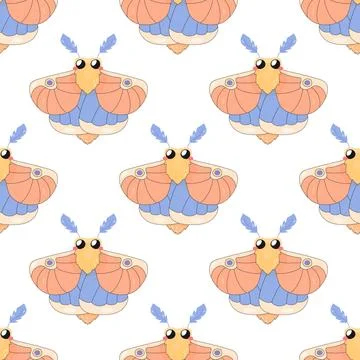 Seamless pattern, maple moth, butterfly. cartoon baby. on white background .. 스톡 일러스트