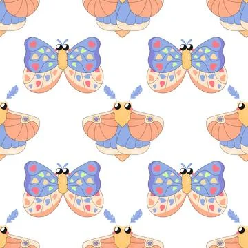 Seamless pattern, maple moth, butterfly. cartoon baby. on white background .. 스톡 일러스트