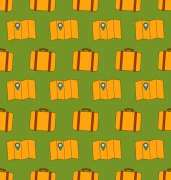Seamless Pattern with Maps and Baggages Stock Illustration