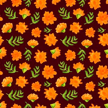 Seamless pattern with marigolds on dark backdrop Stock Illustration