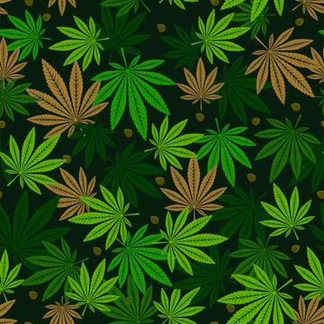 Seamless pattern of marijuana leaf and  seeds. Stock Illustration