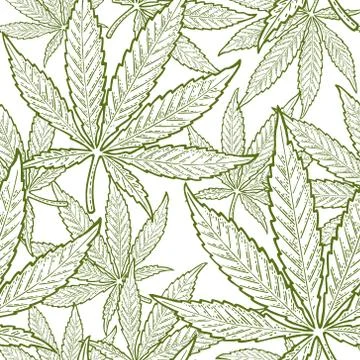 Seamless pattern with marijuana leaf. Vintage black vector engraving Stock Illustration