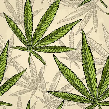 Seamless pattern with marijuana leaf. Vintage black vector engraving illustra イラスト素材