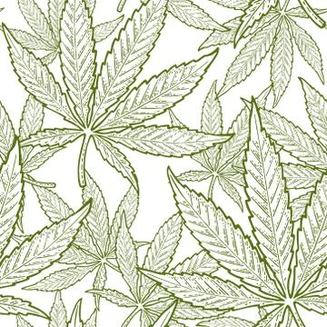 Seamless pattern with marijuana leaf. Vintage black vector engraving illustra Stock Illustration