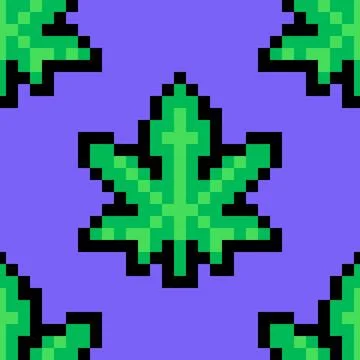 Seamless pattern marijuana leaf weed pixel art Stock Illustration