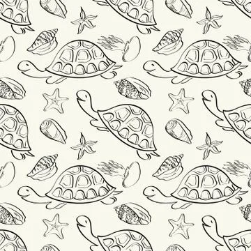 Seamless pattern, marine animals contours Illustrazione stock