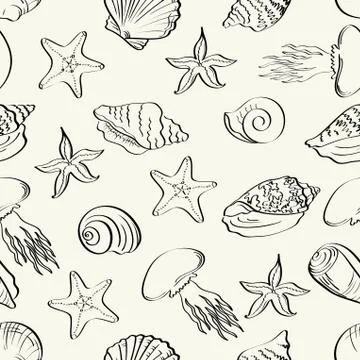 Seamless pattern, marine animals contours Illustrazione stock
