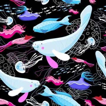 Seamless pattern of marine animals Stock Illustration