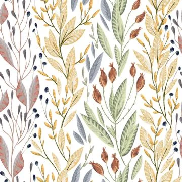 Seamless pattern with marine plants, leaves and seaweed. Stock Illustration