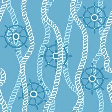 Seamless pattern marine rope and ships wheel Stock Illustration