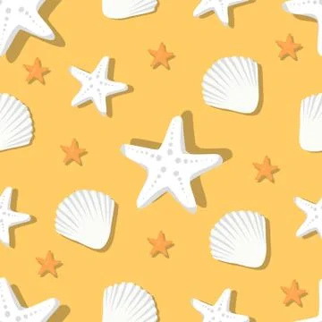 Seamless Pattern with Marine Shells and Starfish Illustrazione stock