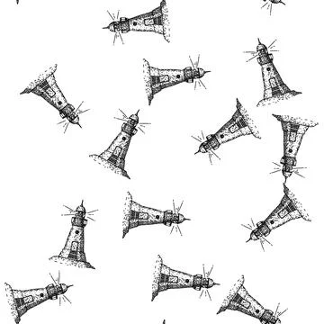 Seamless pattern maritime lighthouse sketch hand drawn 스톡 일러스트