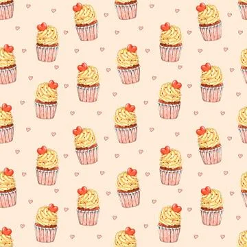 Seamless pattern with marker cupcakes Stock Illustration