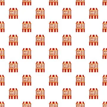 Seamless pattern with market book stalls selling items 스톡 일러스트