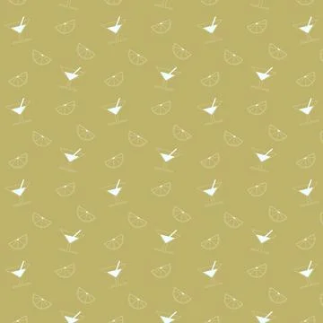 A seamless pattern with martini and citrus on yellow background 스톡 일러스트