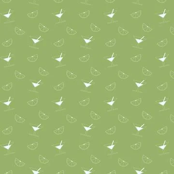A seamless pattern with martini and lime on green background 스톡 일러스트